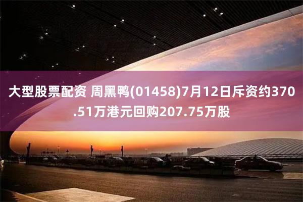 大型股票配资 周黑鸭(01458)7月12日斥资约370.51万港元回购207.75万股